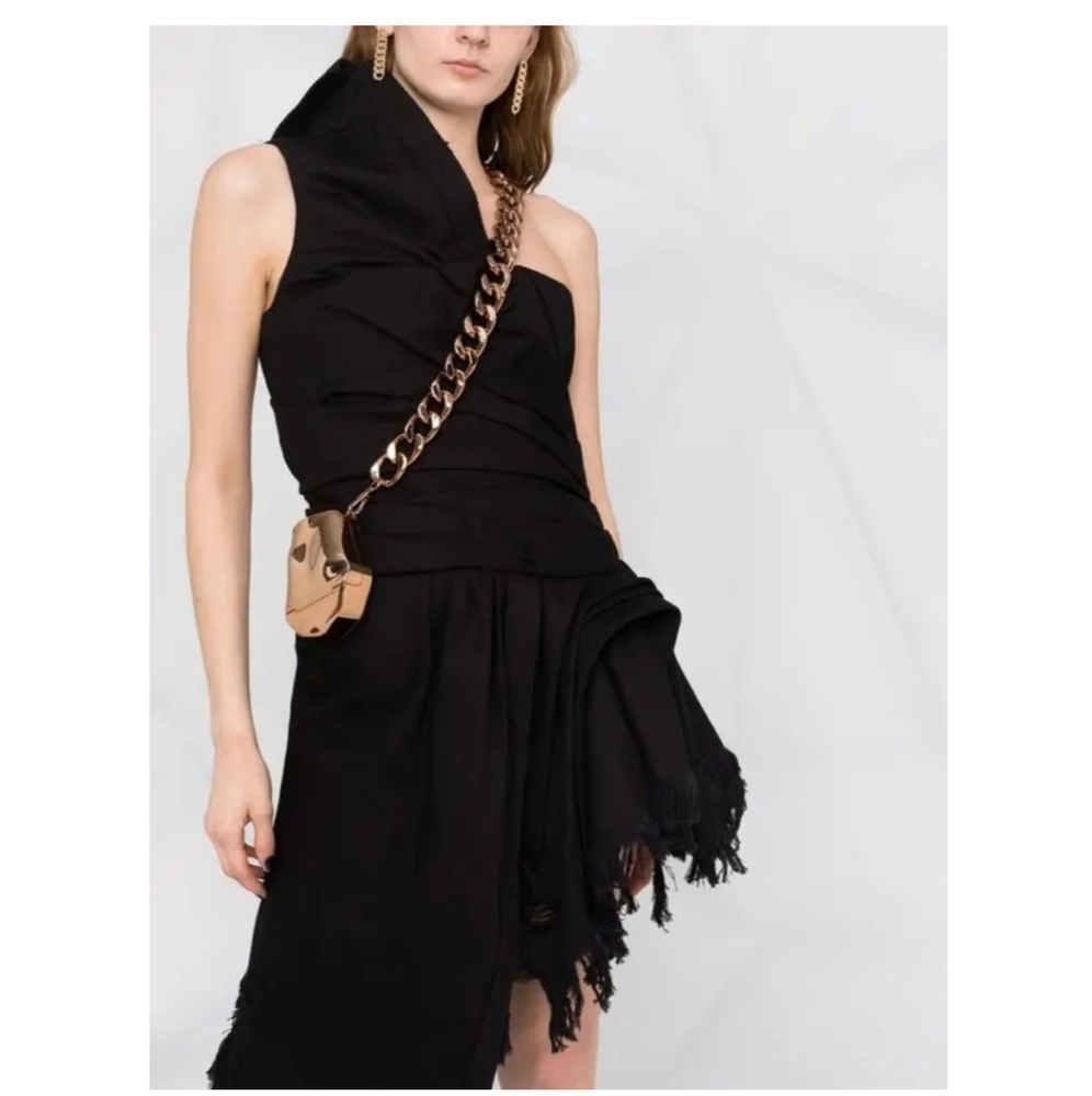 Alexander Wang Black distressed denim dress w metal zip & assymetrical design